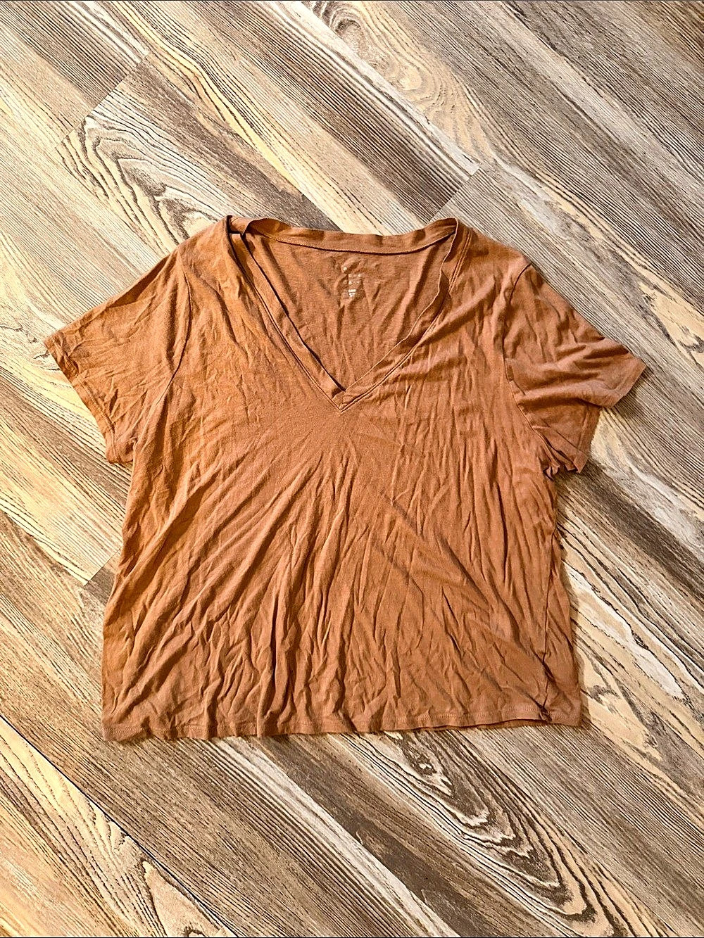 A New Day Brown Short Sleeve V-Neck Tee